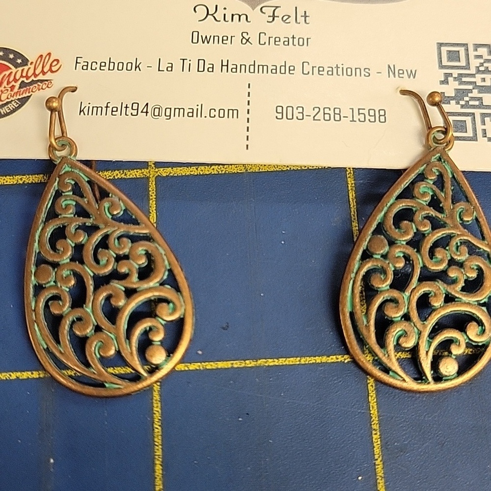Tear Drop Turquoise Aged Copper Tone Earrings
